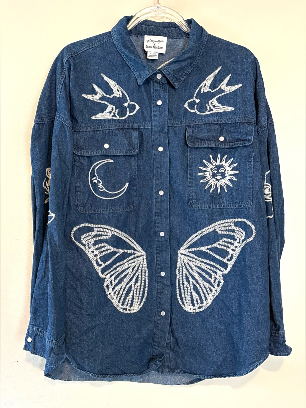 Free People x Denim and Bone embroidered denim shirt - Picture 3 of 7